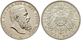 Silbermünzen des Kaiserreiches. REUSS-ÄLTERE LINIE 
Heinrich XXII. 1867-1902. 2 Mark 1901 A. J. 118. minimale Kratzer, fast vorzüglich