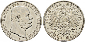 Silbermünzen des Kaiserreiches. SACHSEN-ALTENBURG 
Ernst 1853-1908. 2 Mark 1901 A. 75. Geburtstag. J. 142. minimale Kratzer, fast vorzüglich