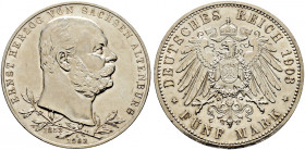 Silbermünzen des Kaiserreiches. SACHSEN-ALTENBURG 
Ernst 1853-1908. 5 Mark 1903 A. Regierungsjubiläum. J. 144. kleine Kratzer, vorzüglich/vorzüglich-...