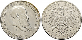 Silbermünzen des Kaiserreiches. SACHSEN-MEININGEN 
Georg II. 1866-1915. 5 Mark 1901 D. 75. Geburtstag. J. 150. kleine Kratzer und Randunebenheiten, g...