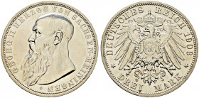 Silbermünzen des Kaiserreiches. SACHSEN-MEININGEN 
Georg II. 1866-1915. 3 Mark 1908 D. J. 152. minimale Kratzer und Randfehler, vorzüglich