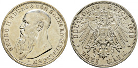 Silbermünzen des Kaiserreiches. SACHSEN-MEININGEN 
Georg II. 1866-1915. 3 Mark 1913 D. J. 152. leichter Randfehler, vorzüglich