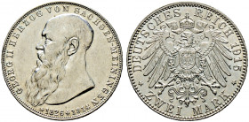 Silbermünzen des Kaiserreiches. SACHSEN-MEININGEN 
Georg II. 1866-1915. 2 Mark 1915. Auf seinen Tod. J. 154. minimale Kratzer, vorzüglich