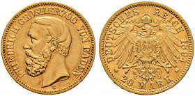 Reichsgoldmünzen. BADEN 
Friedrich I. 1852-1907. 20 Mark 1894 G. J. 189. sehr schön-vorzüglich