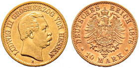 Reichsgoldmünzen. HESSEN 
Ludwig III. 1848-1877. 10 Mark 1876 H. Variante mit unten offener "0" bei 10 Mark. J. 216. sehr schön/sehr schön-vorzüglich...
