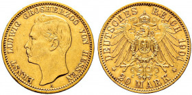 Reichsgoldmünzen. HESSEN 
Ernst Ludwig 1892-1918. 20 Mark 1901 A. J. 225. sehr schön/sehr schön-vorzüglich