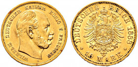 Reichsgoldmünzen. PREUSSEN 
Wilhelm I. 1861-1888. 10 Mark 1888 A. J. 245. kleiner Kratzer auf dem Avers, vorzüglich