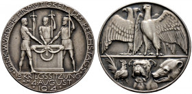Erster Weltkrieg und Inflation. 
Mattierte Silbermedaille 1914 von Lauer, auf die Einmütigkeit des Reichstages in der Kriegs­sitzung vom 4. August. D...