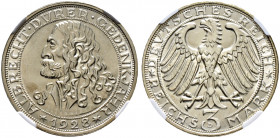Weimarer Republik. 
3 Reichsmark 1928 D. Dürer. J. 332. In Plastikholder der NGC (slabbed) mit der Bewertung MS 64 vorzüglich-prägefrisch