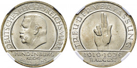 Weimarer Republik. 
3 Reichsmark 1929 D. Schwurhand. J. 340. In Plastikholder der NGC (slabbed) mit der Bewertung MS 66 winzige Kratzer, fast Stempel...