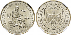 Weimarer Republik. 
3 Reichsmark 1930 D. Vogelweide. J. 344. In Plastikholder der NGC (slabbed) mit der Bewertung MS 65 winzige Kratzer, fast prägefr...