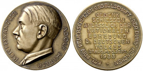 Drittes Reich. 
Matt vergoldete Silbermedaille 1933 von G. Weber, auf das Gedenkschießen der königlich privaten Feuerschützen-Gesellschaft "Der Bund"...