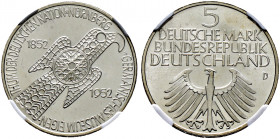 Bundesrepublik Deutschland. 
5 Deutsche Mark 1952 D. Germanisches Museum. J. 388. In Plastikholder der NGC (slabbed) mit der Bewertung MS 66+ selten ...