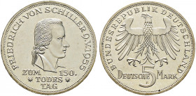 Bundesrepublik Deutschland. 
5 Deutsche Mark 1955 F. Friedrich von Schiller. J. 389. winzige Haarlinien, Polierte Platte