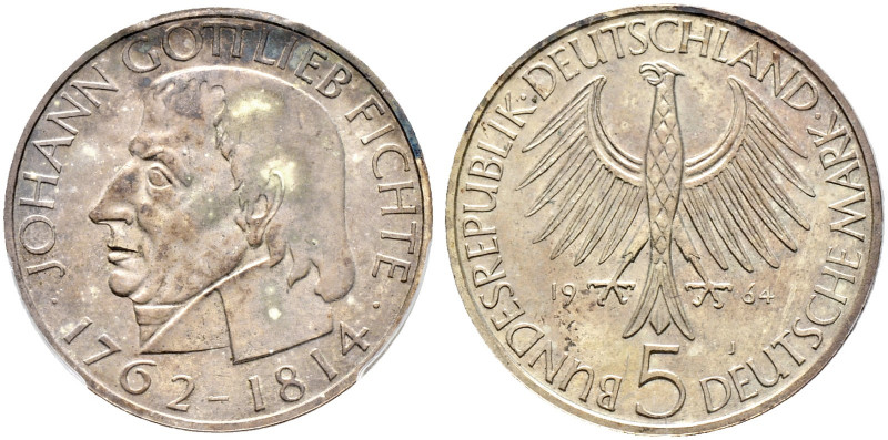 Bundesrepublik Deutschland. 
5 Deutsche Mark 1964 J. Johann Gottlieb Fichte. J....