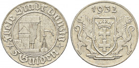 Nebengebiete. DANZIG 
5 Gulden 1932 Krantor. J. D 18. selten, sehr schön