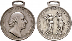 Deutschland. Nassau 
Tragbare, silberne Waterloo-Medaille 1815 von J. Lindenschmit. Kopf des Herzogs nach rechts / Geflügelte Victoria bekränzt einen...