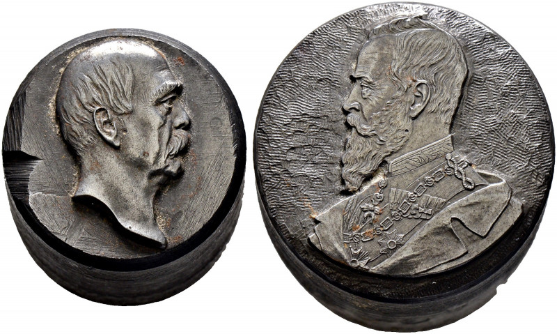 Lot (2 Stücke): Eisenstempel (Patritzen) für die Herstellung einer Medaille auf ...