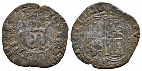 Kingdom of Castille and Leon. Enrique II (1368-1379). Real de vellon. Palencia. (Bautista-579). Ve. 3,48 g. Open "P" under the quarters. Choice F. Est...