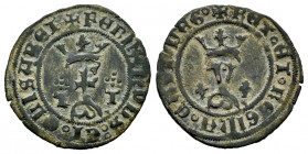 Catholic Kings (1474-1504). Blanca. Toledo. (Cal-53 var). (Rs-860). Anv.: + FERNANDVS : ET : ELISABET. F between T-T supered by cross of pellets. Rev....