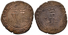 Catholic Kings (1474-1504). 4 maravedis. Sevilla. (Hoja de perejil). (Cal-151). Ae. 6,16 g. Struck for Santo Domingo. Very scarce. Choice F. Est...300...