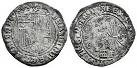 Catholic Kings (1474-1504). 1 real. Segovia. F. (Cal-391). Ag. 3,29 g. Aqueduct and F on reverse. Scarce. VF. Est...150,00. 

Spanish Description: F...