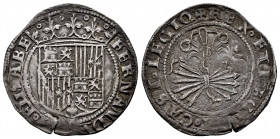 Catholic Kings (1474-1504). 1 real. Sevilla. (Cal-408). Ag. S on reverse. Planchet crack. VF. Est...60,00. 

Spanish Description: Fernando e Isabel ...