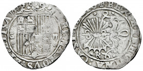 Catholic Kings (1474-1504). 2 reales. Granada. (Cal-498). Anv.: FERNANDVS : ET : ELISA. Rev.: ☩ REX : ET REGINA : CAST : LEGIO. Ag. 6,85 g. Shield bet...