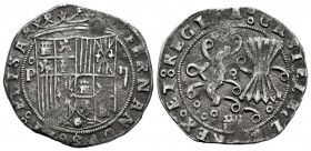 Catholic Kings (1474-1504). 2 reales. Segovia. P. (Cal-507). Ag. 6,32 g. Aqueduct on reverse. Rare. Choice VF. Est...400,00. 

Spanish Description: ...