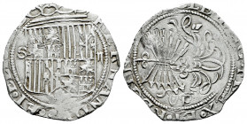 Catholic Kings (1474-1504). 2 reales. Sevilla. (Cal-523). Anv.: ☩ FERNANDVS ◦ ET ◦ ELISABE. Rev.: ☩ REX ◦ ET ◦ REGN(A CASTEL)LE LEG. Ag. 6,70 g. Squar...