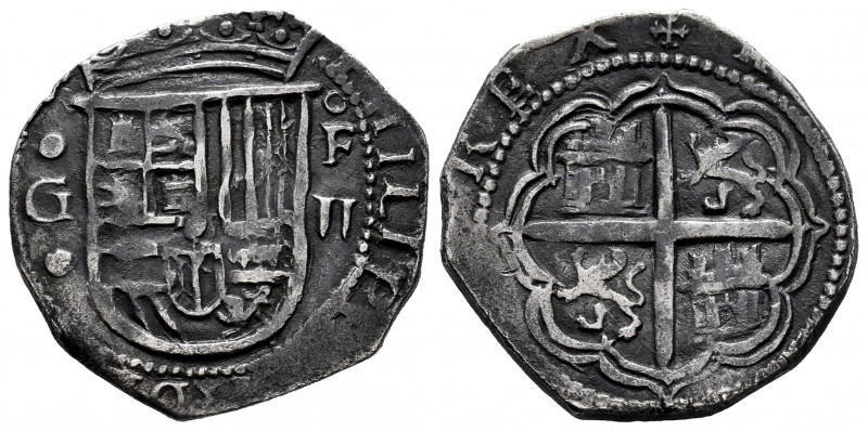 Philip II (1556-1598). 2 reales. Granada. F. (Cal-319). Ae. 6,59 g. Scarce. Choi...