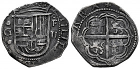 Philip II (1556-1598). 2 reales. Granada. F. (Cal-319). Ae. 6,59 g. Scarce. Choice VF. Est...150,00. 

Spanish Description: Felipe II (1556-1598). 2...