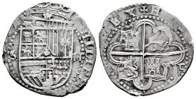 Philip II (1556-1598). 2 reales. Sevilla. (Cal-400). Ag. 5,84 g. "Square d" assayer. Minor hairlines. VF. Est...90,00. 

Spanish Description: Felipe...