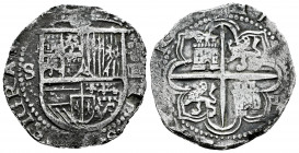 Philip II (1556-1598). 4 reales. Sevilla. (Cal-576). Ag. 13,51 g. "Square d" assayer on reverse. Almost VF. Est...85,00. 

Spanish Description: Feli...