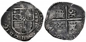 Philip II (1556-1598). 4 reales. 1595. Sevilla. B. (Cal-589). Ag. 13,43 g. Vertical date with four digits to the right of shield. Visible data. VF. Es...