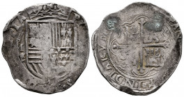 Philip II (1556-1598). 8 reales. ND. Mexico. F. (Cal-664). Ag. 27,18 g. Scarce. It retains some verdigris. Choice F. Est...250,00. 

Spanish Descrip...