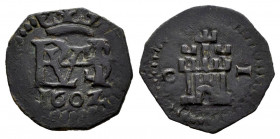 Philip III (1598-1621). 1 maravedi. 1602. Cuenca. (Cal-103). (Jarabo-Sanahuja-D89). Ae. 0,98 g. Choice VF. Est...90,00. 

Spanish Description: Felip...