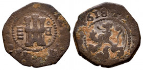 Philip III (1598-1621). 4 maravedis. 1618. Burgos. (Cal-217). (Jarabo-Sanahuja-D31). Ae. 2,89 g. Inverted mintmark. Very rare. Almost VF. Est...75,00....