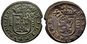 Philip III (1598-1621). 8 maravedis. 1618. Segovia. (Cal-338). (Jarabo-Sanahuja-D228). Ae. 6,02 g. Countermark of XII maravedis from Toledo 164.... Ch...