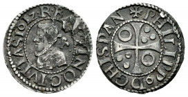 Philip III (1598-1621). 1/2 croat. 1612. Barcelona. (Cal-376). (Cru C.G-4342-e). Ag. 1,68 g. Exchanged legends on obverse and reverse. Rare. Choice VF...