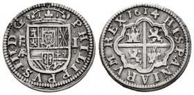 Philip III (1598-1621). 1 real. 1614/08. Segovia. AR/C. (Cal-519). Ag. 3,16 g. Overdate. Rectified assayer mark. Rare. Choice VF/VF. Est...200,00. 
...