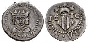 Philip III (1598-1621). Dieciocheno. 1610. Valencia. (Cal-562). Ag. 2,44 g. Shield with 4 bars. Choice VF. Est...70,00. 

Spanish Description: Felip...