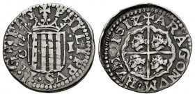 Philip III (1598-1621). 1 real. 1612/1. Zaragoza. CA. (Cal-576). Ag. 3,30 g. Overdate. The digit 2 of the date as Z. Rare. Almost VF/VF. Est...200,00....