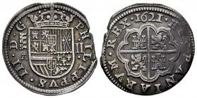 Philip III (1598-1621). 2 reales. 1621. Segovia. A. (Cal-657). Ag. 6,23 g. End of planchet. Old cabinet tone. Choice VF/VF. Est...200,00. 

Spanish ...