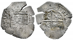 Philip III (1598-1621). 2 reales. 1601. Sevilla. B. (Cal-660). Ag. 6,84 g. OMNIVM type. Value on the right of the shield, S/B on the left. Flan crack....