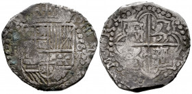 Philip III (1598-1621). 8 reales. ND (1603-1612). Potosí. R. (Cal-912). Ag. 27,04 g. Value VIII. It retains some verdigris. Almost VF. Est...200,00. ...