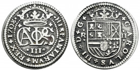 Charles III The Pretender (1701-1714). 2 reales. 1708. Barcelona. (Cal-29). Ag. 5,08 g. VF. Est...80,00. 

Spanish Description: Carlos III, Pretendi...