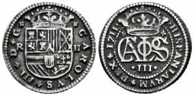 Charles III The Pretender (1701-1714). 2 reales. 1711. Barcelona. (Cal-32). Ag. 5,30 g. Choice VF. Est...80,00. 

Spanish Description: Carlos III, P...