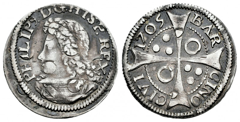 Philip V (1700-1746). 1 croat. 1705. Barcelona. (Cal-349). Ag. 2,71 g. Roundel o...