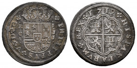 Philip V (1700-1746). 1 real. 1719. Cuenca. JJ. (Cal-351). Ag. 2,85 g. VF. Est...40,00. 

Spanish Description: Felipe V (1700-1746). 1 real. 1719. C...